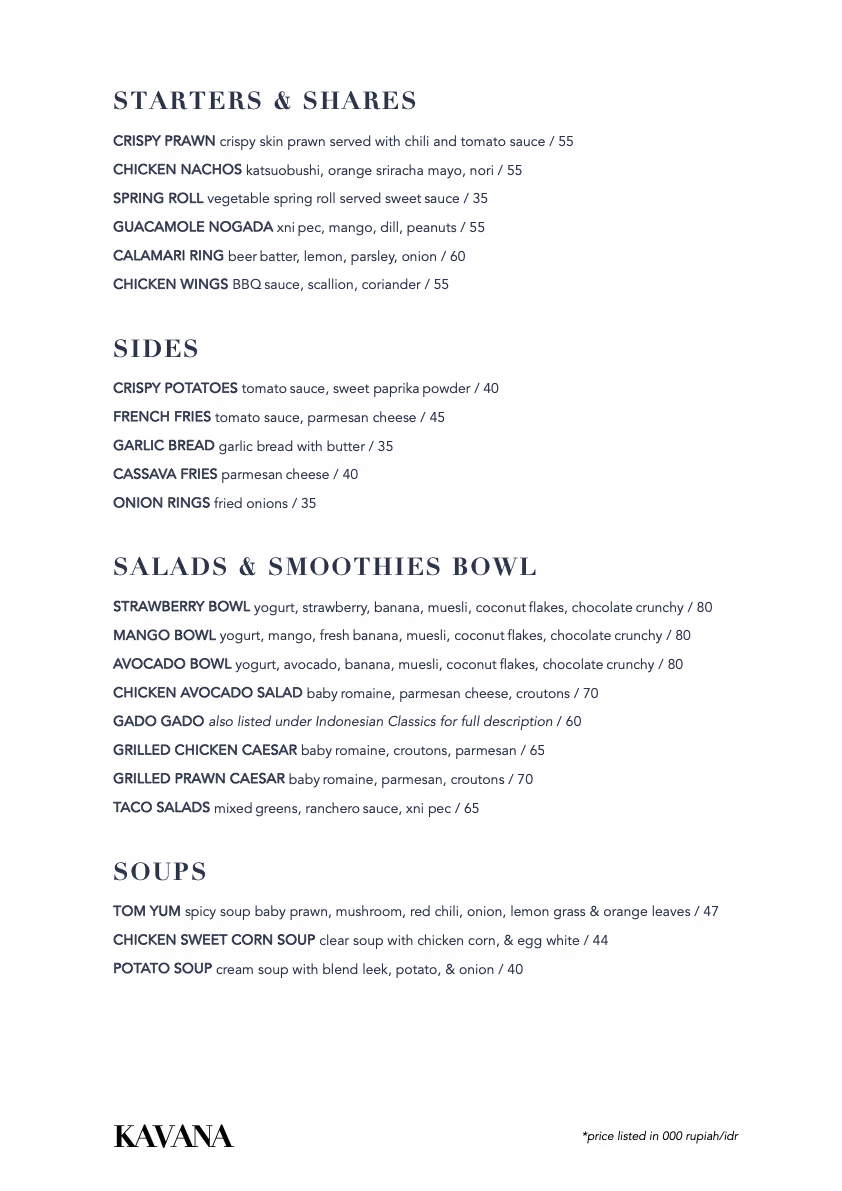 Preview of Kavana Penida's menu